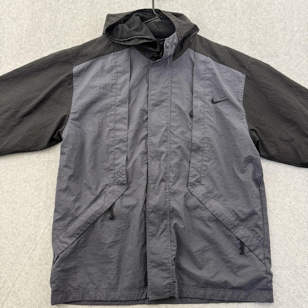 Nike Jacket Men's Large Gray Black Hooded Windbreaker Coat Color Block 90s Retro - Picture 4 of 11